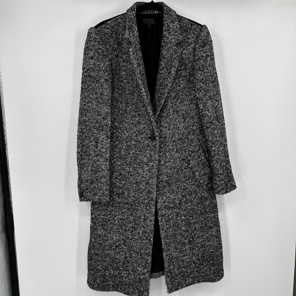 Rag & Bone New York Women Black White Herringbone Wool Alpaca Long Coat Size 8